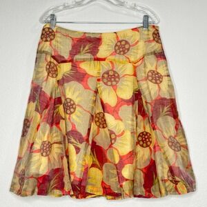 NIC + ZOE Gored Sheer Knee Length‎ Skirt 12P Floral Lined Cottage Coquette